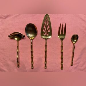 Vintage 5 Piece Gold Plated Bamboo Hostess serving Set
